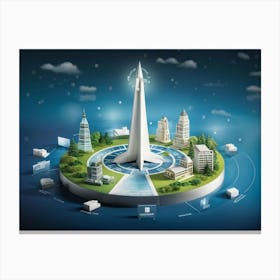 Business And Directional Icons Arrayed In Three Dimensional Space Featuring A Stylized Growing Tre (1) Canvas Print