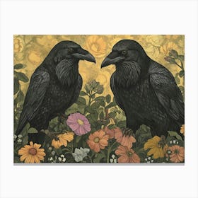 Floral Animal Illustration Raven 3 Canvas Print