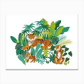 Tiger Family In The Wild Canvas Print