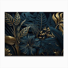 Dark Background With Tropical Pl Canvas Print