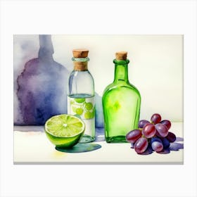 Lime and Grape near a bottle watercolor painting 20 Canvas Print