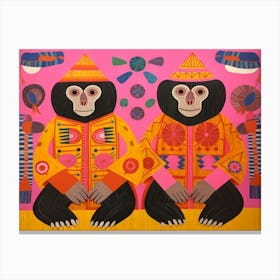 Capuchin Monkey Folk Style Animal Illustration Canvas Print