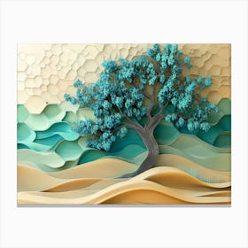 A Striking 3d Artwork of a Tree with Turquoise and Blue Leaves Canvas Print