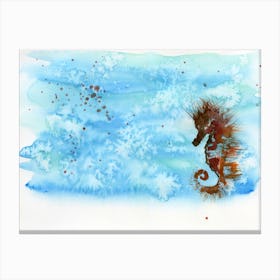 Seahorse In The Ocean Watercolor Painting Canvas Print