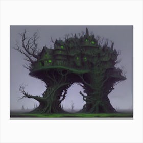 Glowing Green Tree House Mansion Canvas Print