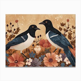 Floral Animal Illustration Magpie 2 Canvas Print