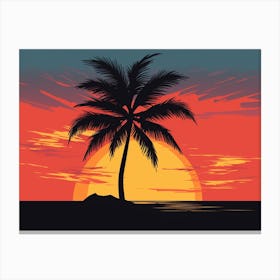 Sunset With Palm Tree Art Print Canvas Print