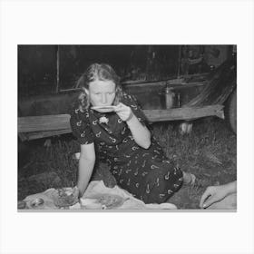 Migrant Woman Drinking Coffee From Saucer While Camped Near Prague, Oklahoma By Russell Lee Canvas Print