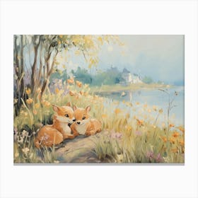 Foxes By The Lake Canvas Print