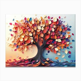 Colorful Tree with Multicolor Leaves Background Canvas Print