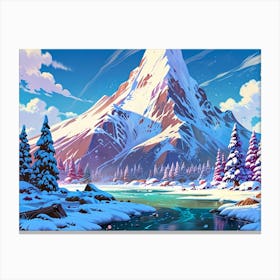 Snowy Mountain Landscape Canvas Print