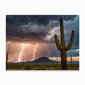 Lightning Over Saguaro Canvas Print