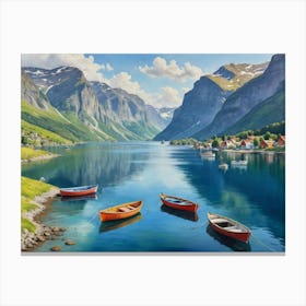 Boats on the Mirror of the Sky" Fjords Of Norway Canvas Print