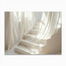 White Linen Draped Over A White Staircase Canvas Print