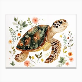 Little Floral Sea Turtle 2 Canvas Print