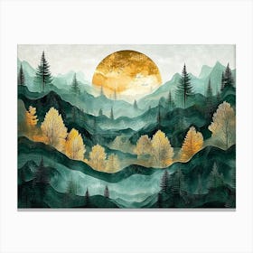 3d Abstract Depiction Of A Dark Green And Golden Forest Canvas Print