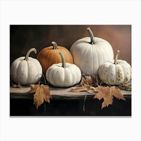 Pumpkins On A Table Canvas Print