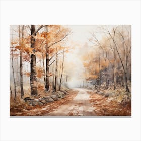 A Painting Of Country Road Through Woods In Autumn 34 Canvas Print