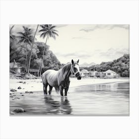 A Horse Oil Painting In Matira Beach, Bora Bora, Landscape 4 Canvas Print
