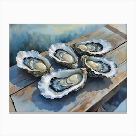 Oyster Harmony On A Weathered Stage In A Beautiful Arrangement on A Rustic Table Canvas Print