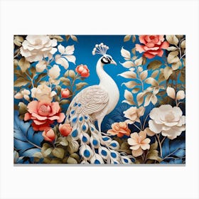 Peacock And Roses Canvas Print