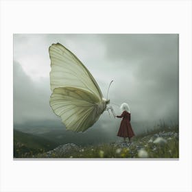 Girl With A Butterfly moth surreal art Canvas Print