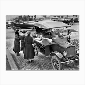 Food Truck, Vintage Black and White Old Photo Canvas Print