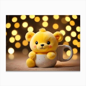 Yellow Plush Bear In A Cup With Sparkling Lights 1 Canvas Print