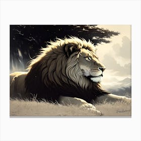 Lion In The Grass Canvas Print