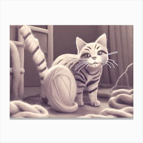 Yarn Ball Cat Canvas Print
