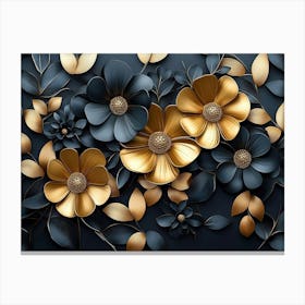 Black And Gold Flowers 2 Canvas Print