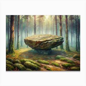 Mysterious Floating Rock In A Misty Forest 5 Canvas Print