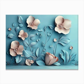 3d Floral Painting Light Gray Canvas Print