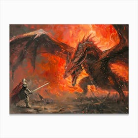 Dragon And A Knight Canvas Print