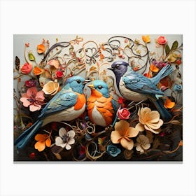 Birds In A Flower Paintings Art Print Canvas Print