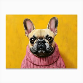 Frenchie In Pink And Yellow 1 Canvas Print