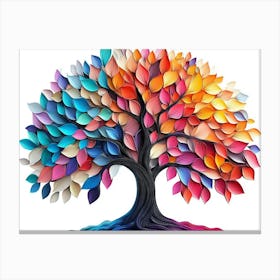 3d Colorful Abstract Tree Illustration Art, Elegant Colorful Tree With Vibrant Leaves Canvas Print