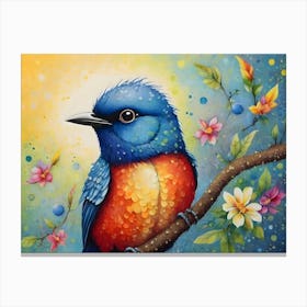 Beautiful Colorful Bird On A Branch Canvas Print