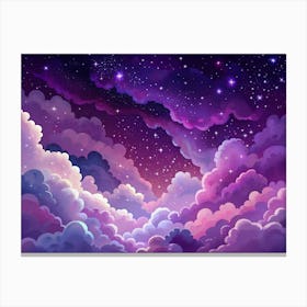Dreamy Night Sky With Fluffy Clouds And Sparkling Stars Canvas Print