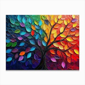 Vibrant 3d Tree Abstraction Colorful Leaves on Hanging Branches 2 Canvas Print