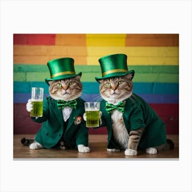 Two Cats In St Patrick'S Day Attire Canvas Print