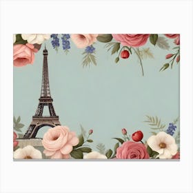 Paris France Eiffel Tower Space Eucalyptus Flowers Watercolor Art Nature Canvas Print