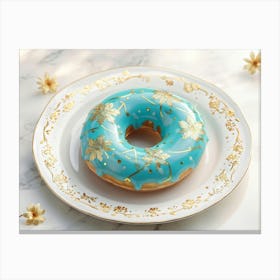 Turquoise Donut Adorned With Intricate Gold Floral Patterns Swirling Across Its Glazed Surface Res Canvas Print