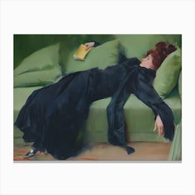 Elegant Woman Resting On Green Sofa – Vintage Art Portrait Canvas Print