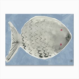 Gray Flounder In Blue - fish minimal contemporary kitchen Canvas Print