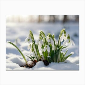 Snowdrops In The Snow Canvas Print