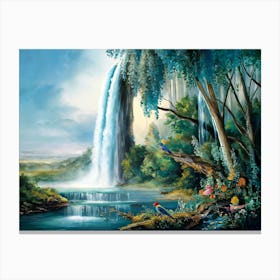 Majestic Waterfall Forest Painting #2 Canvas Print