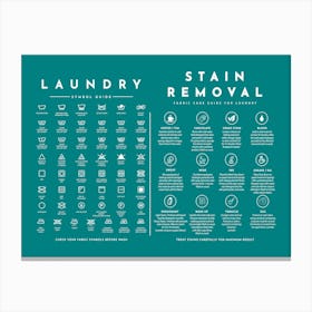 Laundry Guide With Stain Removal Teal Background Canvas Print