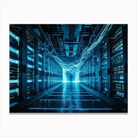 An Advanced Futuristic Data Center Buzzing With The Activity Of Ai Driven Security Algorithms Swirl (1) Canvas Print