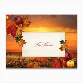 Autumn Themed Thank You Card Ornate Calligraphy Sweeping Across The Centre Leaves In Reds Golds (6) Canvas Print